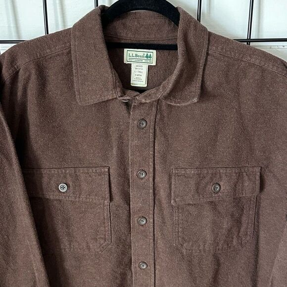 L.L. Bean Button Up LS Shacket Shirt Mens L Tall Brown Flannel Heavyweight - Picture 4 of 9